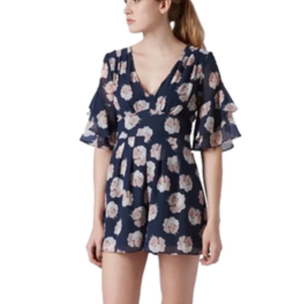 Top Shop Ruffle Floral Chiffon Romper